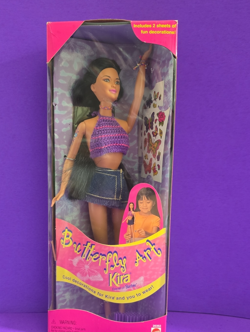 Barbie Butterfly Art Kira Doll in Purple Crochet Top and Denim Skirt